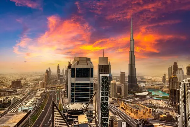 The aerial view of Dubai during Dubai city tour.